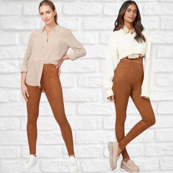 NWT Spanx Faux Suede Leggings Rich Caramel 1X Plus Size Slimming High Rise Pant - Picture 1 of 14